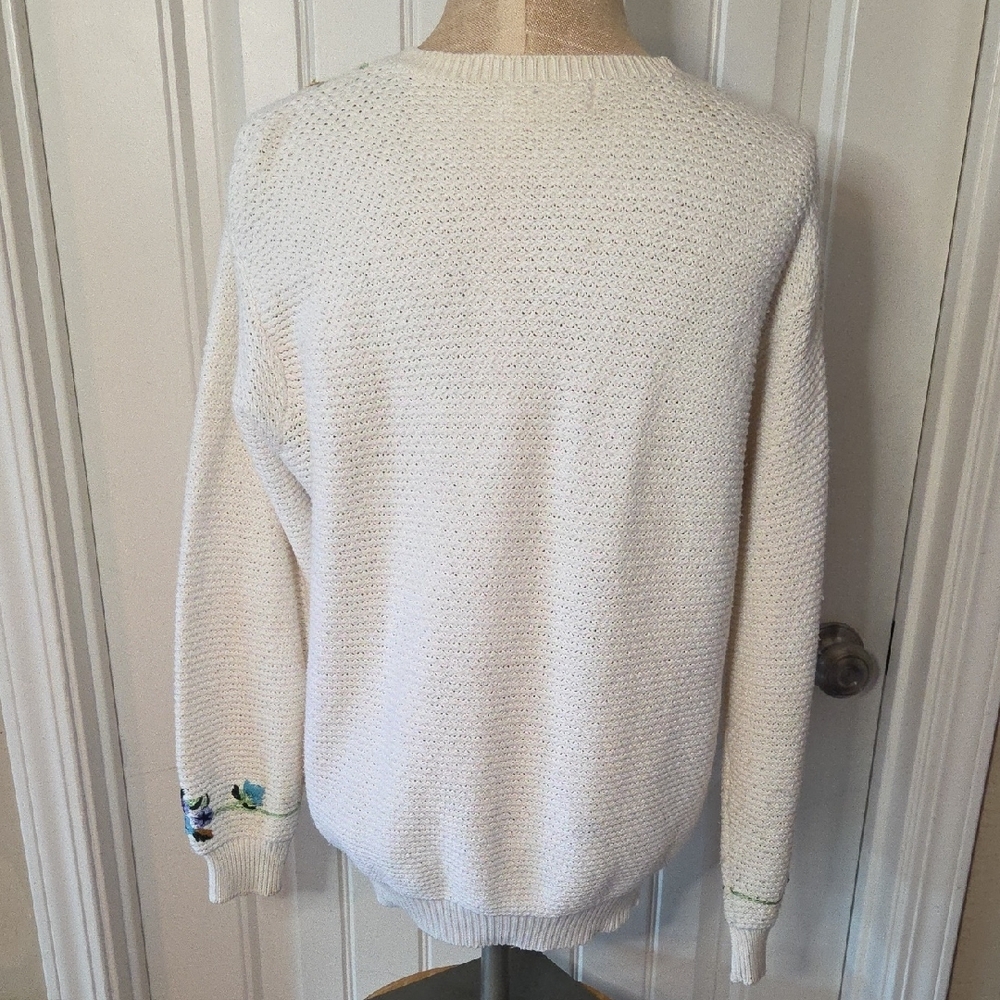 Cream Cardigan with Blue And Purple Floral Embroidery - Picture 2 of 7